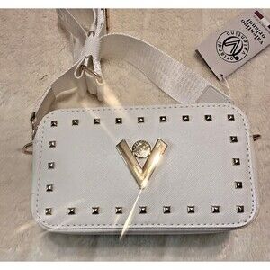 Valentino Orlandi Taupe Small Camera Bag Studded Crossbody Vegan Leather NWT